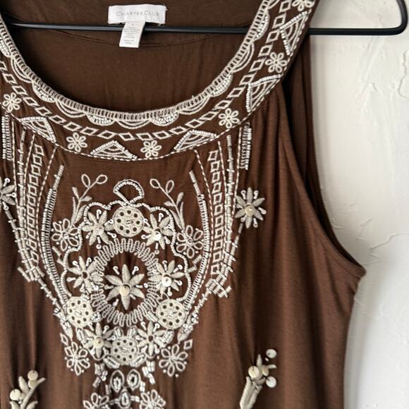 Charter Club Size Large Boho Embroidered‎ Cotton Modal Mini Dress Artsy - Picture 4 of 10